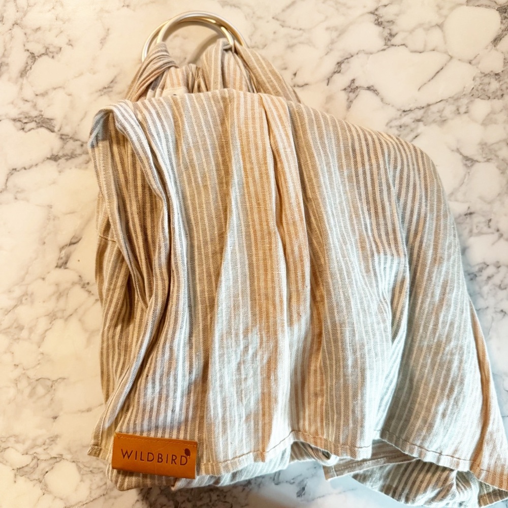 Wildbird Tan Striped neutral baby ring sling